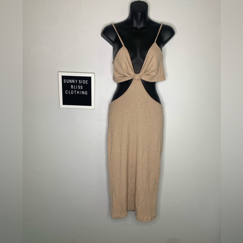 SHEIN Light Brown Cutout Bodycon Maxi Dress Open Back Spaghetti Straps Large